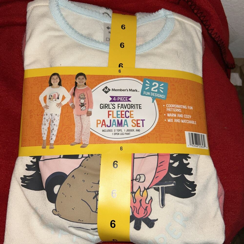 Members Mark Four Piece Girls Fleece Pajama Set Size 6 New